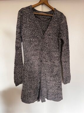 Long Button-Front Knit Cardigan Sweater - Gray